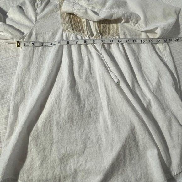 J.Crew Womens XS White Embroidered Boho Peasant Blouse Tassel Tie Top - Picture 10 of 12